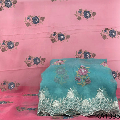 Thread Embroidered Pure Silk Organza Fabric-KA1950